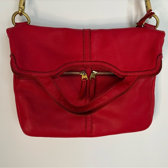 Fossil Erin Foldover Crossbody Bag Red Leather - Picture 2 of 12